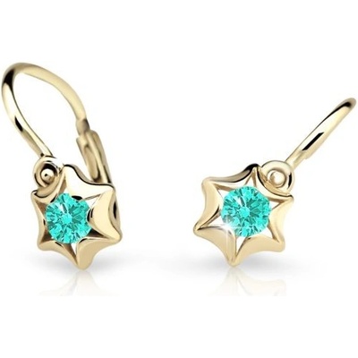 Danfil dětské náušnice hvězdičky C2159 ze žlutého zlata s kamínkem Mint Green zapínání brizura