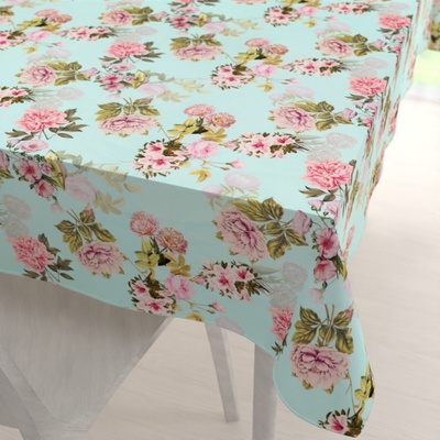 Biante Sametový obdélníkový ubrus Tamara TMR-038 Růžová zahrada na světle modrém 130x220 cm
