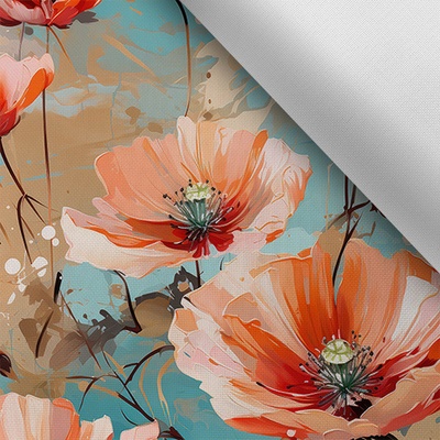 Takoy Látka s potiskem nepromokavý polyester TD/NS poppy pastel