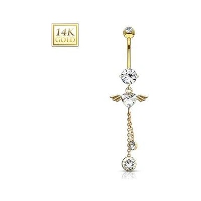 Šperky4U zlatý piercing do pupíku okřídlené srdce ZL01085-YG