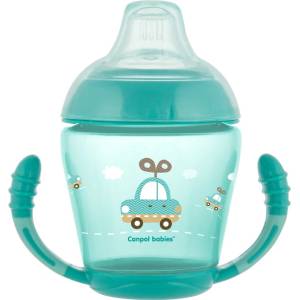 Canpol babies Неразливаща се чаша с дръжки Canpol - Happy Vehicles, 230 ml, Тюркоаз (56/502_tur)