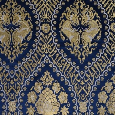 Perský brokát s čchi-liny a arabskými nápisy, směs hedvábí s lurexem, modro-zlatý