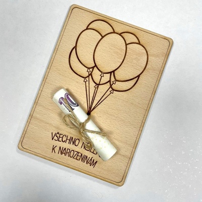 Dekorace z Česka Dřevěné přání k narozeninám - motiv 3 Nápis: Vlastní jména (vrchní díl) - PLATBA PŘEDEM!