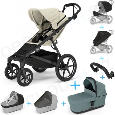Thule Set 7v1 Urban Glide 4-wheel Soft beige 2024 + pláštenka + ochranná sieť + madlo+korbička Mid blue+pláštenka+ochranná sieť