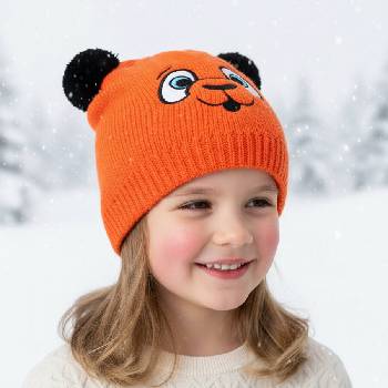 Оригинална детска зимна шапка мече в оранжево