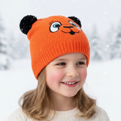 Оригинална детска зимна шапка мече в оранжево