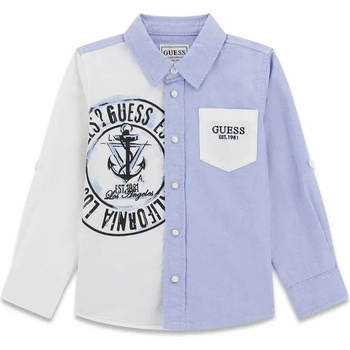 GUESS Риза с навиващи се ръкави за мини момче в бяло и светло синьо Guess