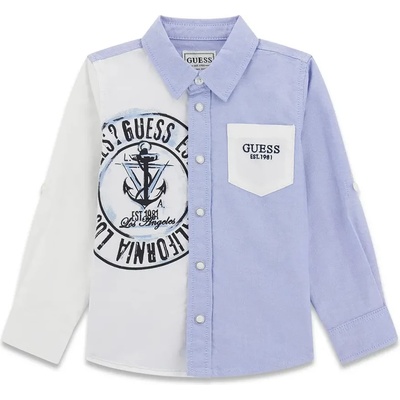 GUESS Риза с навиващи се ръкави за мини момче в бяло и светло синьо Guess