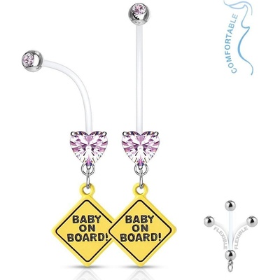 Šperky4U těhotenský piercing do pupíku baby on board WP0032-P
