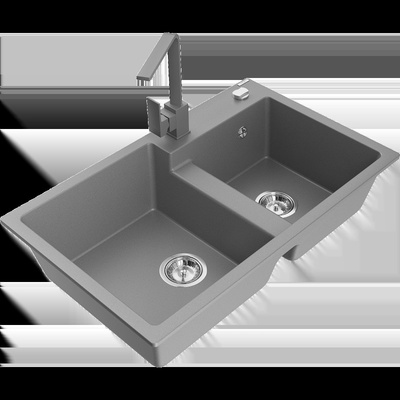 Tomas двоен кухненски гранитен мивка с батерия Rita, сив - 6516-71-670300-71 (6516-71-670300-71)