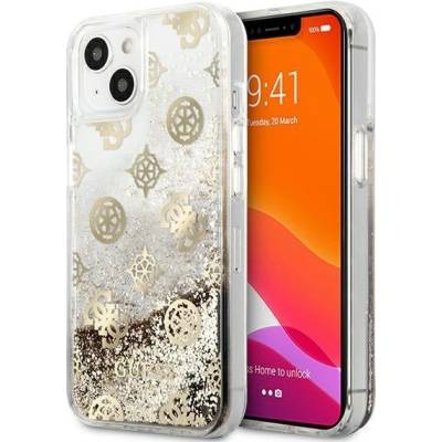 GUESS Калъф Guess GUHCP13SLGPEGO Peony Liquid Glitter, за iPhone 13 mini, златен (GUE001769)