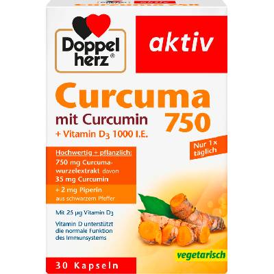 Doppelherz aktiv Curcuma 750 mit Curcumin + Vitamin D3 1000 I. E. - 30 капсули