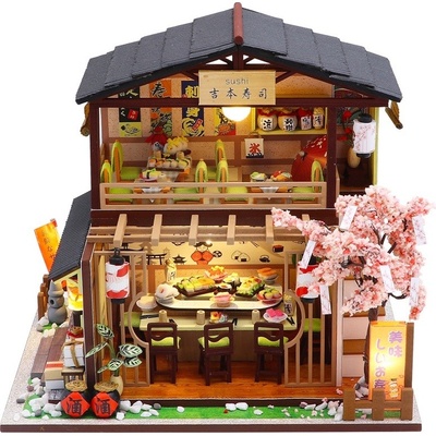 HABARRI Miniatura domečku DIY LED restaurace sushi