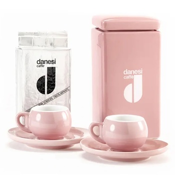 Danesi Duo Plus Set Pink - Dark Cassette Coffee 250 g + 2 чаши и 2 чинийки - розово