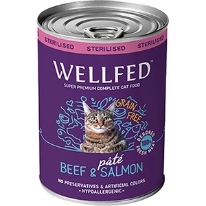 PETINTEREST Wellfed Sterilised Adult Beef and Salmon with Salmon oil (12 months - 7 years) консерва за кастрирани котки с говеждо и сьомга 400gr