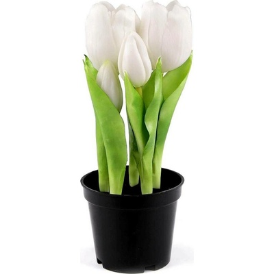 Umělé tulipány v květináči Varianta: 1 (21cm) bílá, Balení: 1 ks