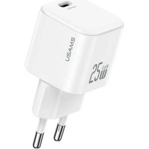 USAMS Зарядно устройство USAMS JC MINI за захранване от мрежата Type-C с гнездо 25W, GaN, FEHÉR CC289TC02 (CC289TC02)