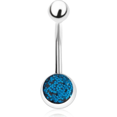 Šperky eshop piercing do břicha z oceli stříbrný odstín tmavě modré glitry PC03.22