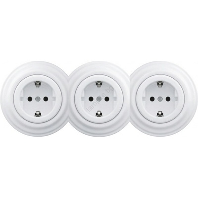 Kliklap - Тройна ретро битова розетка SCHUKO с рамка, 230V, снежнобяла (KA0153B)