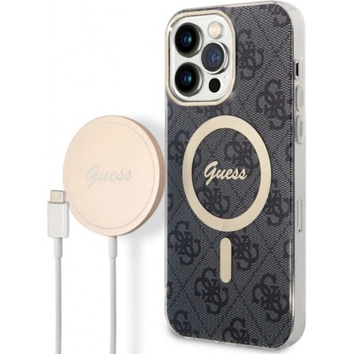 Púzdro Guess 4G MagSafe + bezdrôtová nabíjačka iPhone 14 Pro Max, čierne
