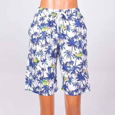Мъжки плувни шорти в бяло с палми и ананаси