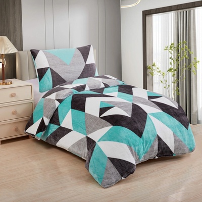 TiaHome Mikroplyš obliečky Triangulo tyrkys 200x140 90x70