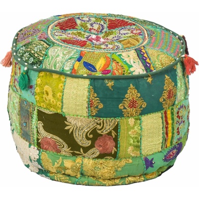 Sanu Babu Taburet z Rajasthanu s bohatou Ari výšivkou, průměr 49cm výška 36cm patchwork (DK)