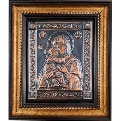 МЕДНА ИКОНА ГОЛЯМА В РАМКА СВЕТА БОГОРОДИЦА С МЛАДЕНЕЦА