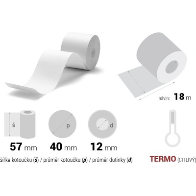 Termopapír šířky 57mm, délka návinu 18m, dutinka 12mm (průměr návinu do 40mm) 10pack (3-123-0189) – Zbozi.Blesk.cz