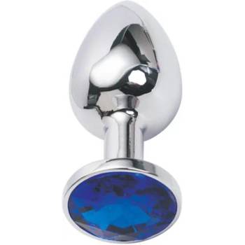 X Fun Метално дилдо Butt Plug "SILVER CRYSTAL DARK BLUE" 7 см. Размер-S