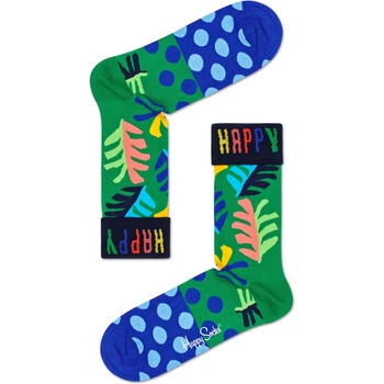 Happy Socks ponožky s listmi a farebným nápisom Happy vzor Big Leaf Zeleno-modré