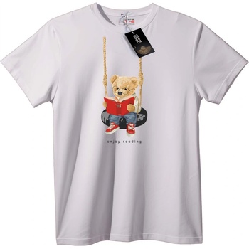 NOONEBRAND Тениска Плюшено Мече Чете на Люлка - 5XL, White