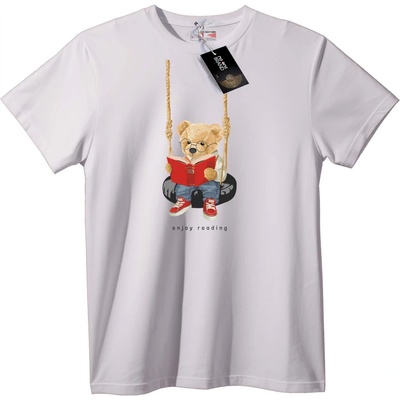 NOONEBRAND Тениска Плюшено Мече Чете на Люлка - 5XL, White