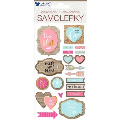 ANDĚL Samolepky 3D s ražbou a texty láska 17 x 9,5cm