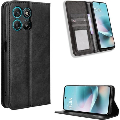 Motorola Ретро кожен калъф с Магнитен Клип за Motorola Moto G67 Power 5G / G57 Power 5G - PU Кожа, Държач, Слот за карта, Вкл. Протектор - 4 Цвята