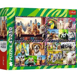 Trefl Пъзел Trefl от 4 x 250 части - Забавни животни (13313)
