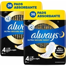 Always Ultra Secure Night okrídlená hygienická vložka 2 x 36 ks