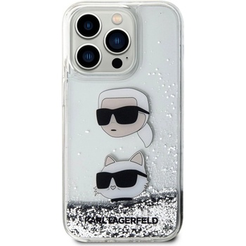Karl Lagerfeld Liquid Glitter Karl and Choupette Head iPhone 15 Pro Max stříbrné