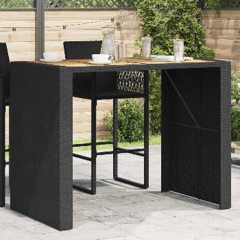 Image 1 of vidaXL Градинска бар маса с плот акация черно 145x80x110 см полиратан (368698)
