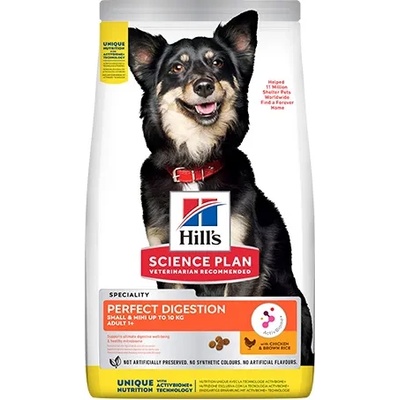 Hill's Hill’s Science Plan PERFECT DIGESTION SMALL & MINI Adult - Пълноценна суха храна за израснали кучета над 1г. от дребни и мини породи, за отлично храносмилане, с пилешко и кафяв ориз, 6 кг