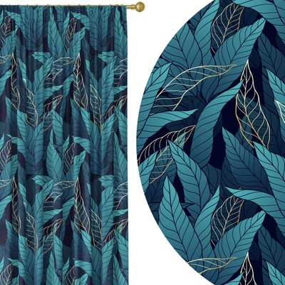 HomeView Zatemňovací záves Blue Tropics – výrazný listový vzor v tyrkysovo-modrých tónoch Veľkosť: 140x230 na riasiaci pás
