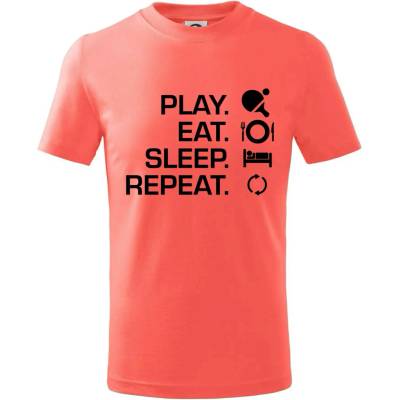 Stolný tenis eat sleep tričko detské korálová