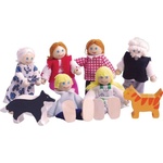 Bigjigs Toys Комплект дървени кукли Bigjigs - Семейство с домашни любимци (JT117)