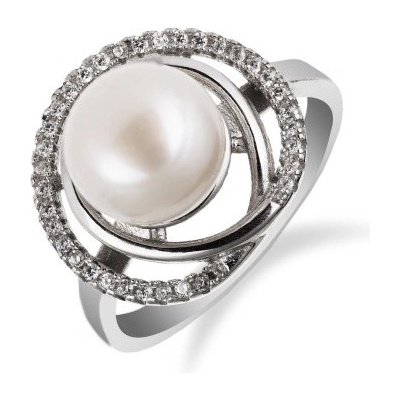 Meucci Stříbrný prsten s perlou dozdobený zirkony okolo SP65R