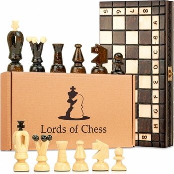Amazinggirl Šachová hra šachová šachová doska z kvalitného dreva - Súprava šachovnice skladacia so šachovými figúrkami veľká pre deti aj dospelých 47,5x47,5 cm