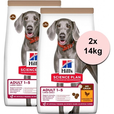 Hill's Science Plan No Grain pre dospelých psov veľkých plemien s kuracím 2 x 14 kg