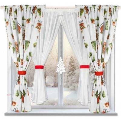 BytoTex Sada záclon s vánočním motivem L 694 bílá, 400 x 150 cm