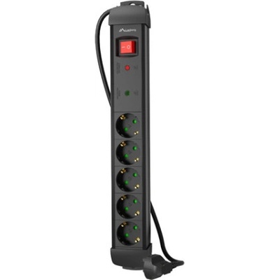 Lanberg SP1-05F-0500-BK 5x Schuko контакт, защитен срещу пренапрежение, 5 м, с превключвател, черен разклонител