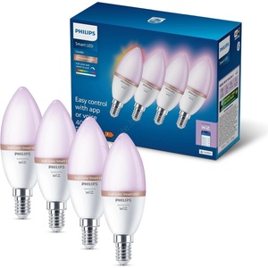 Philips Комплект от 4 димируеми RGB LED крушки Philips SMART C37 E14/4, 9W/230V 2200-6500K (P7686)