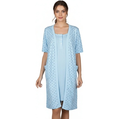 Син комплект нощница и халат с точки